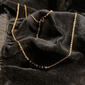 14K Gold Filled Black Faceted Onyx Bar Necklace 17 Inches 1.5g